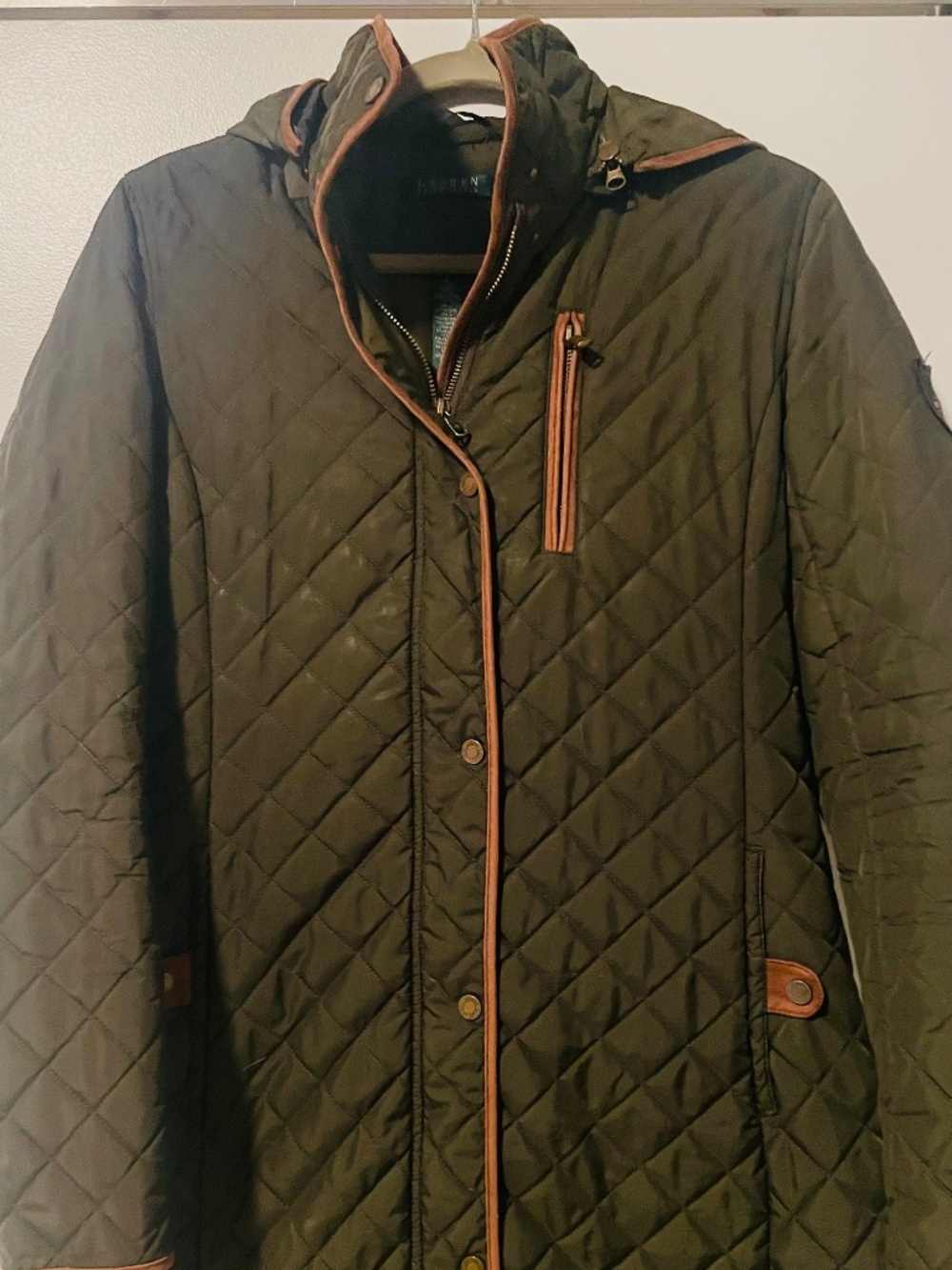 Lauren Ralph Lauren Olive Green Diamond-Quilted Hooded Coat – Women’s Size Small